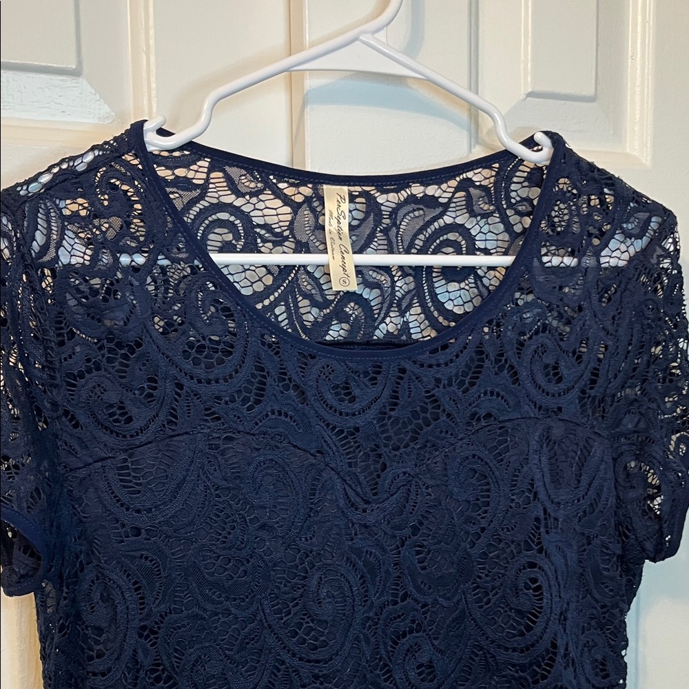 PerSeption Concept Blue‎ Navy Lace T Shirt Size S